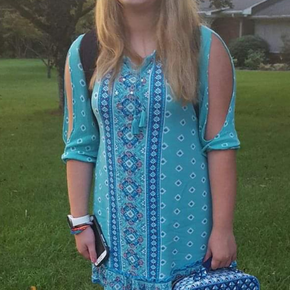 Blue Dress Long Sleeves and print